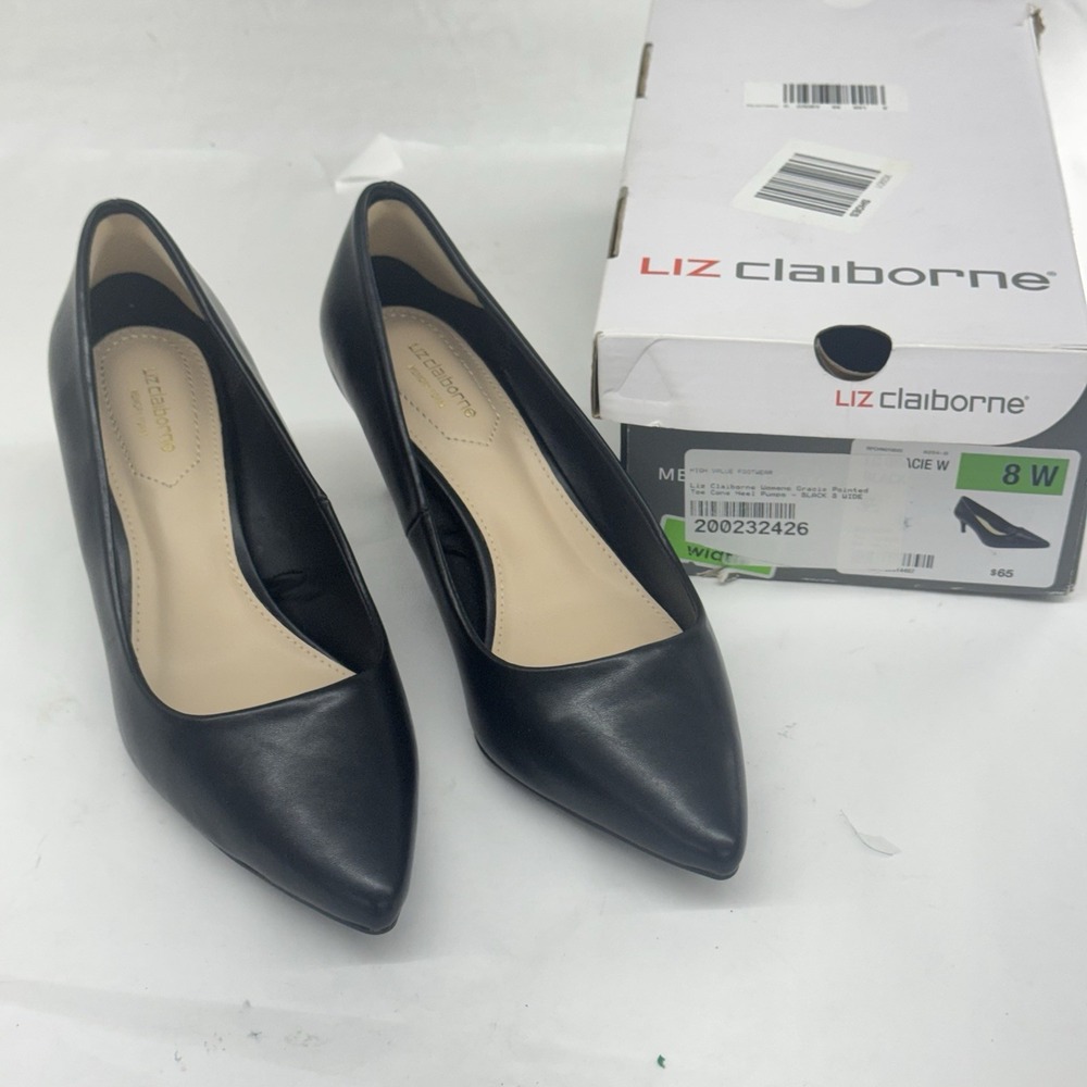 Liz Claiborne Women's Black  Gracie Pointed Toe Gold Heel Pumps dress Career 8W